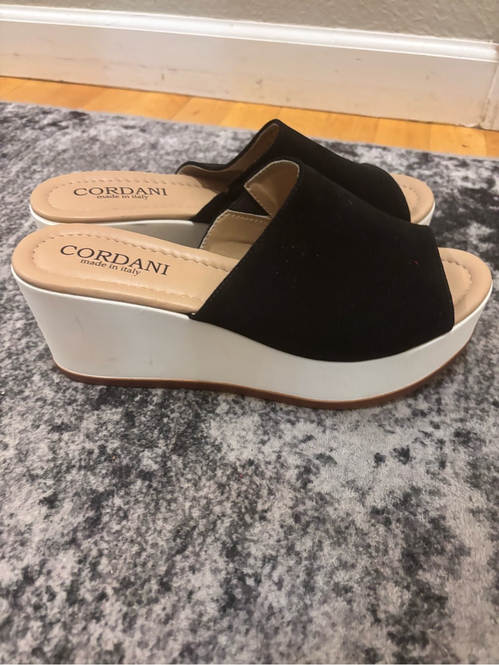 Cordani Black Suede Wedge Slide Sandals Sz 40 worn once